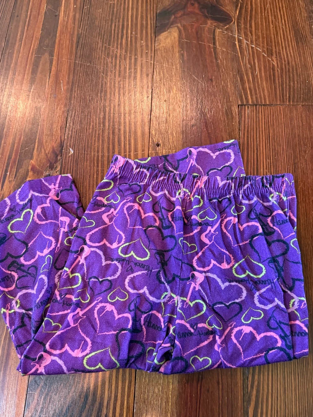 Vintage Hannah Montana Purple Heart Print Elastic Waist Pants
